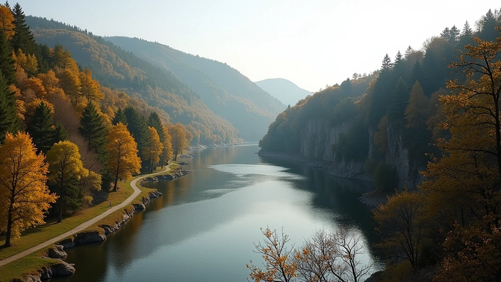 Gauja upe ielejas skats — mežs un ūdens